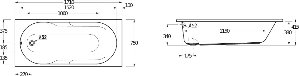Jika - Lyra - Fürdőkád - H2328390000001 – 2. kép