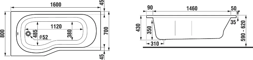 Jika - Tigo - Fürdőkád - H2212100000001 – 2. kép