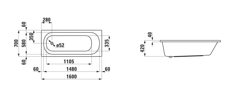 Laufen - Lua - Fürdőkád - H2300800000001 – 2. kép