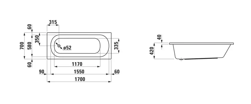 Laufen - Lua - Fürdőkád - H2310800000001 – 2. kép