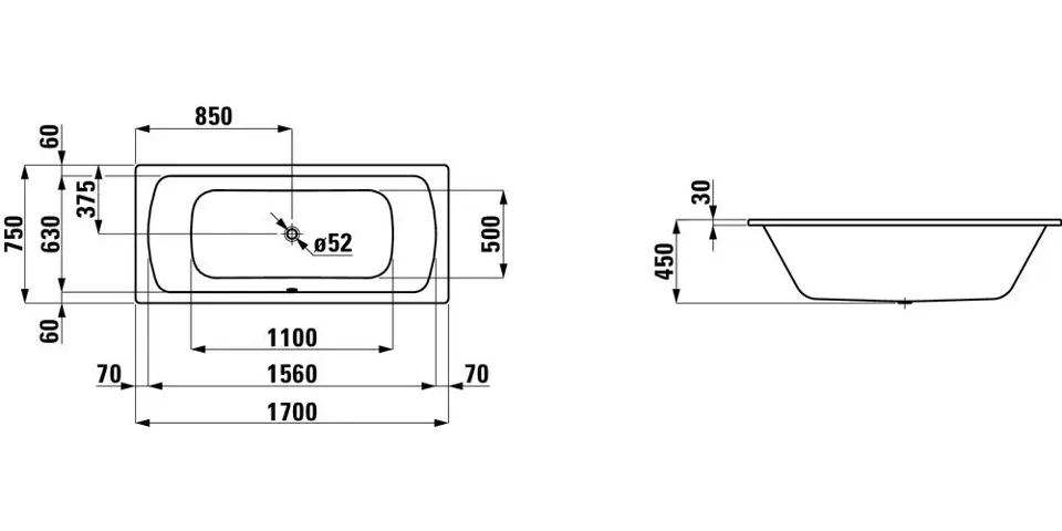 Laufen - Moderna Plus - Fürdőkád - H2250700000401 – 2. kép