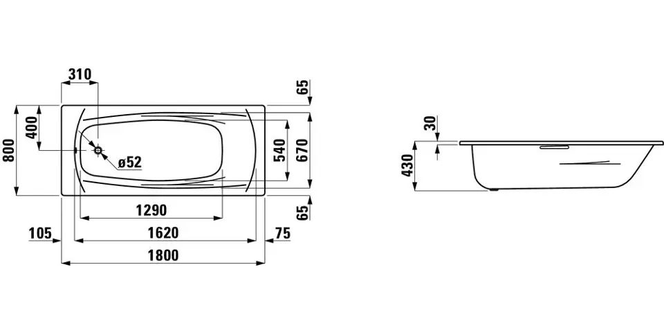 Laufen - Palladium - Fürdőkád - H2251000000401 – 2. kép