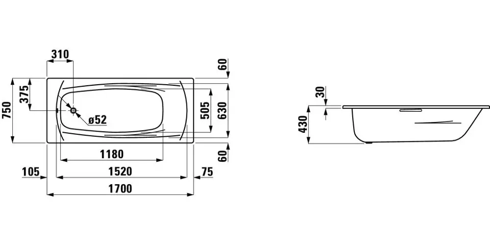 Laufen - Palladium - Fürdőkád - H2251100000401 – 2. kép