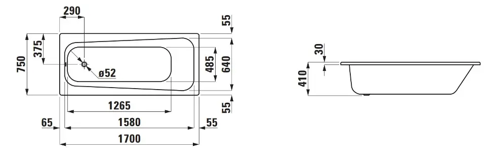 Laufen - Pro - Fürdőkád - H2259530000401 – 2. kép