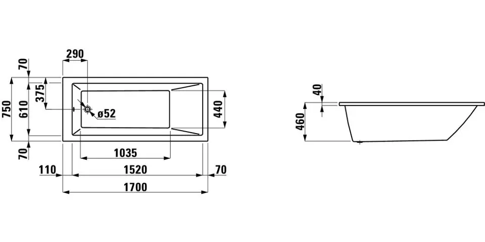 Laufen - Pro - Fürdőkád - H2319500000001 – 2. kép
