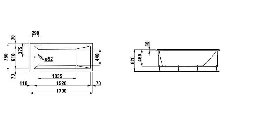 Laufen - Pro - Fürdőkád - H2319510000001 – 2. kép