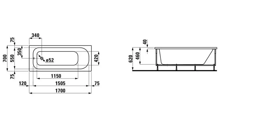 Laufen - Solutions - Fürdőkád - H2225010000001 – 2. kép