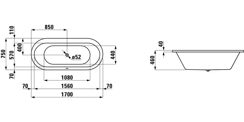 Laufen - Solutions - Fürdőkád - H2225100000001 – 2. kép