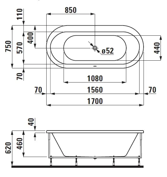 Laufen - Solutions - Fürdőkád - H2225110000001 – 2. kép
