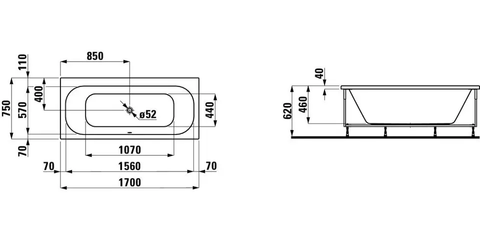 Laufen - Solutions - Fürdőkád - H2235310000001 – 2. kép