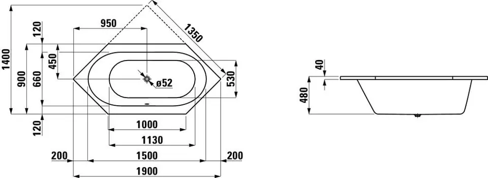 Laufen - Solutions - Fürdőkád - H2255200000001 – 2. kép