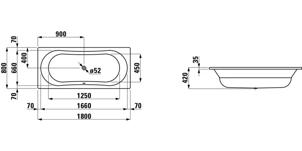 Laufen - Thallium - Fürdőkád - H2250900000401 – 2. kép