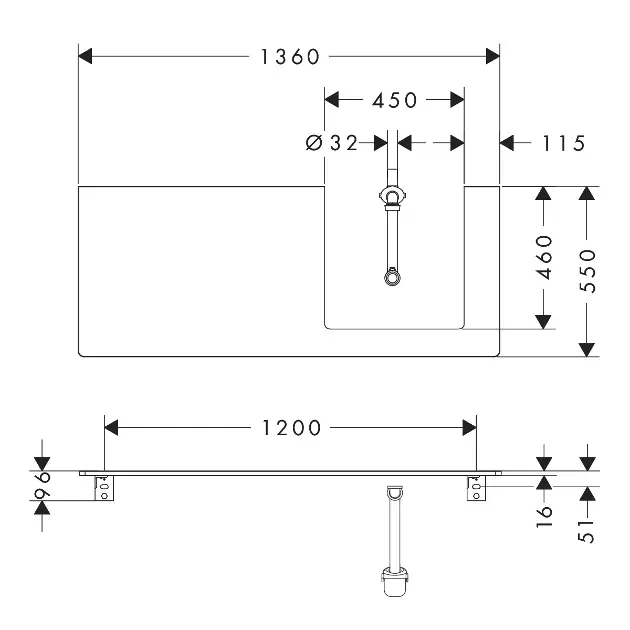 Hansgrohe - Xelu Q - Fürdőszobai munkalap - 54098630 – 2. kép