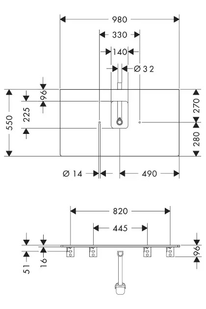 Hansgrohe - Xelu Q - Fürdőszobai munkalap - 54121630 – 2. kép