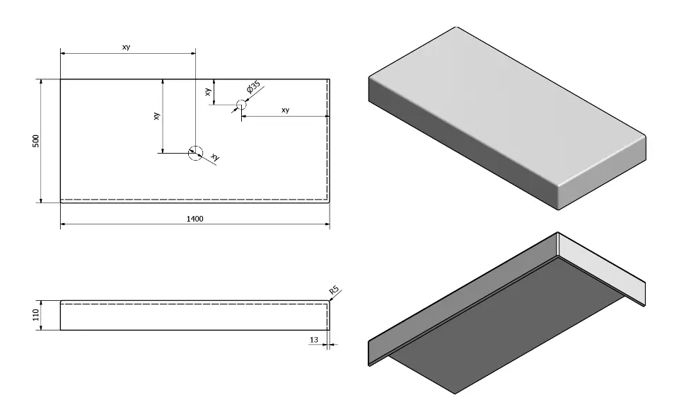 Sapho - Tailor - Fürdőszobai munkalap - TR140R – 2. kép