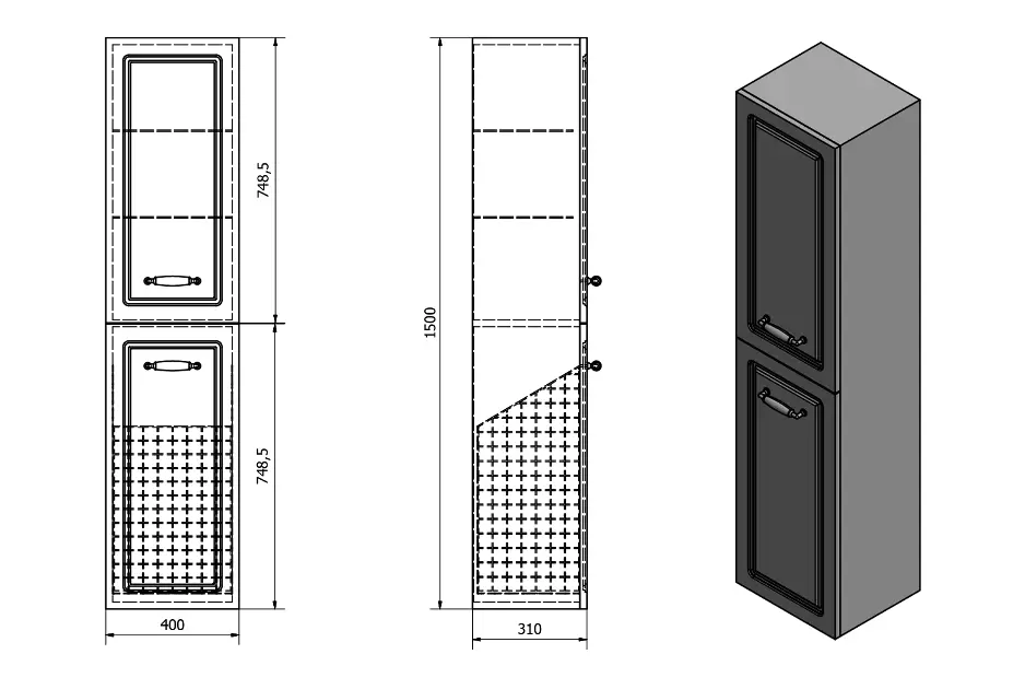 Aqualine - Favolo - Magas fürdőszobaszekrény - FV160 – 2. kép