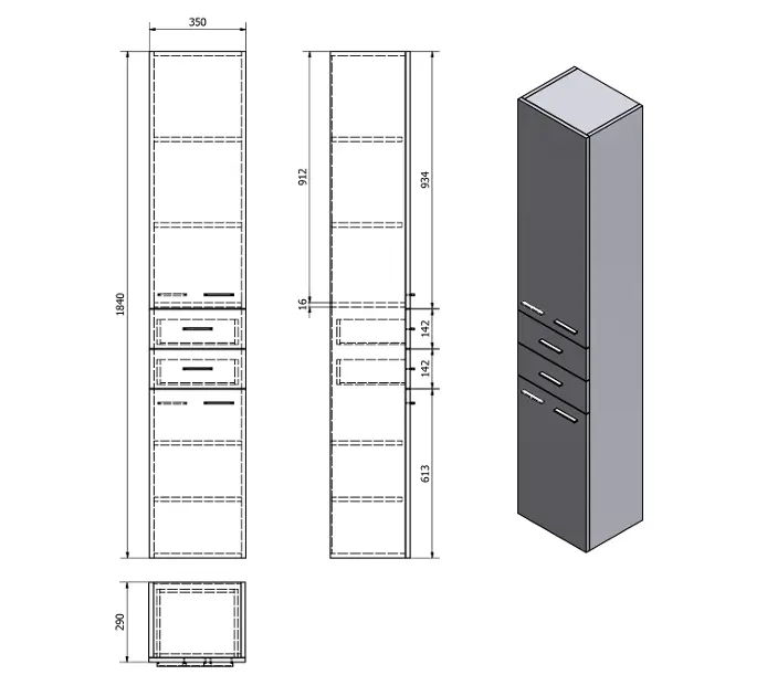 Aqualine - Keramia Fresh - Magas fürdőszobaszekrény - 51222 – 2. kép