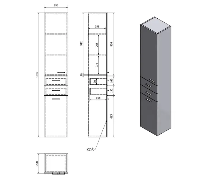 Aqualine - Keramia Fresh - Magas fürdőszobaszekrény - 51232 – 2. kép