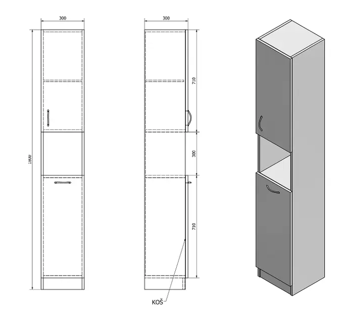 Aqualine - Simplex Eco - Magas fürdőszobaszekrény - SIME310 – 2. kép