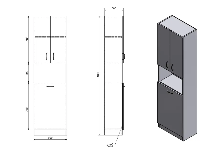 Aqualine - Simplex Eco - Magas fürdőszobaszekrény - SIME510 – 2. kép