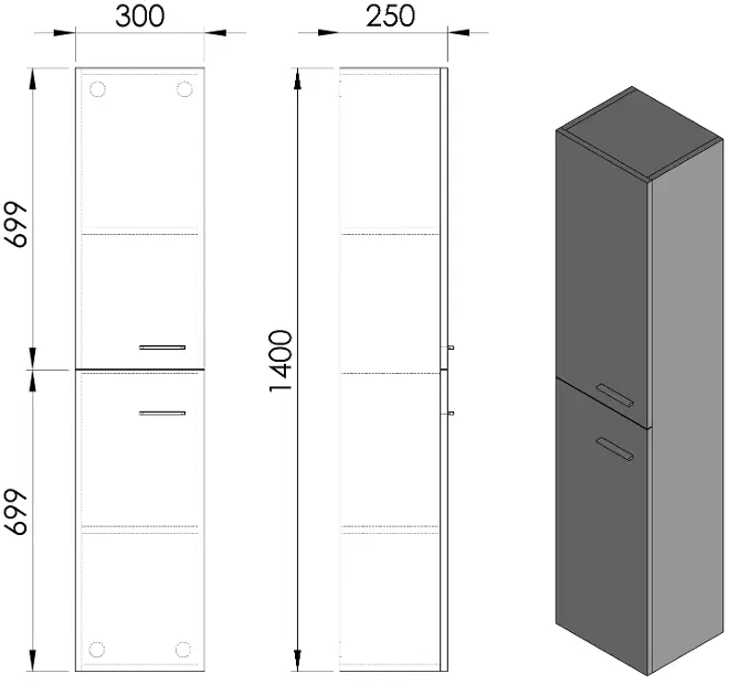 Aqualine - Zoja - Magas fürdőszobaszekrény - 51155 – 2. kép