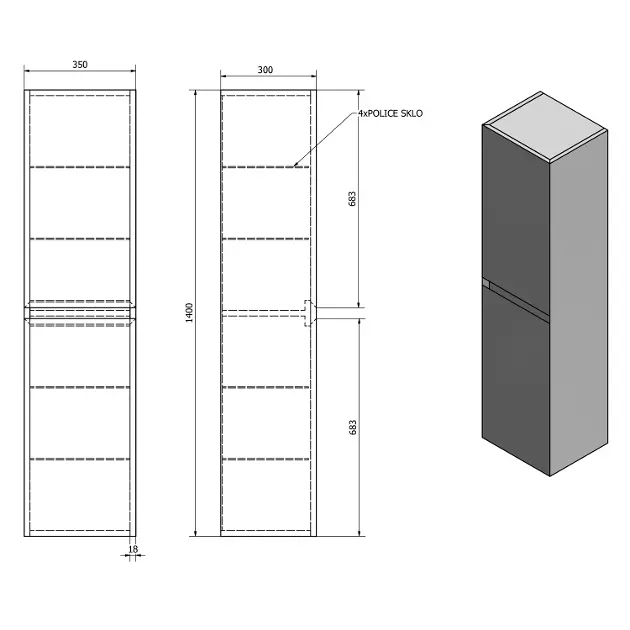 Sapho - Filena - Magas fürdőszobaszekrény - FID3540BS – 2. kép