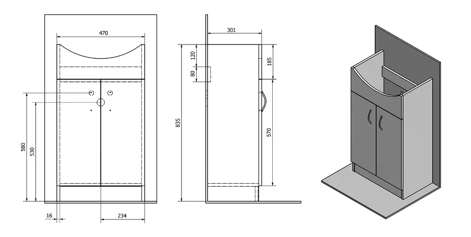 Aqualine - Simplex Eco - Mosdószekrény - SIME500 – 2. kép