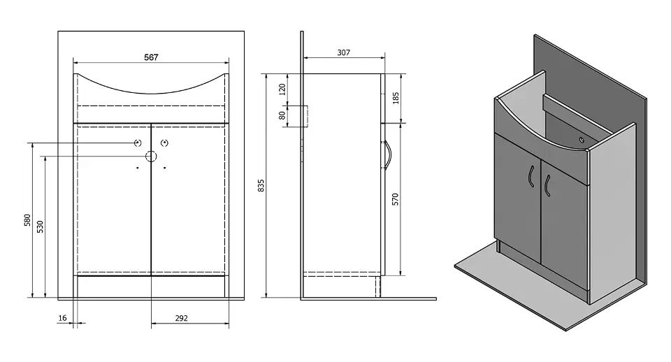 Aqualine - Simplex Eco - Mosdószekrény - SIME600 – 2. kép