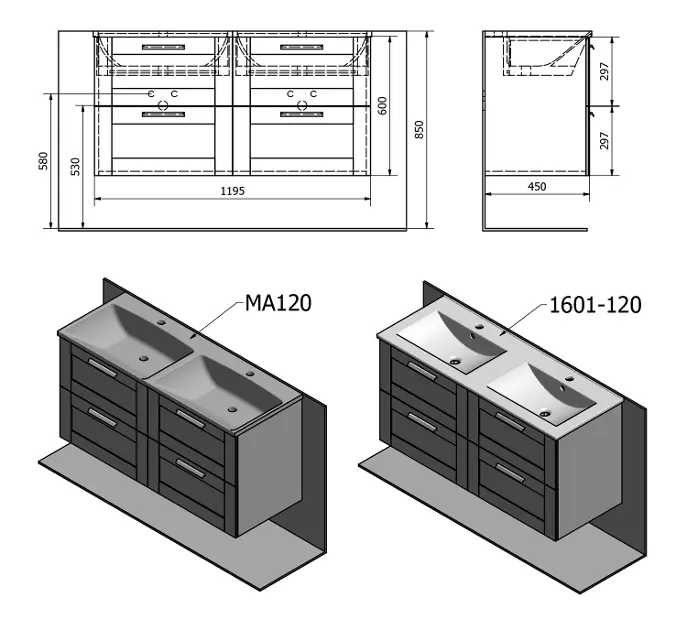 Sapho - Amia - Mosdószekrény - AM120-2020 – 2. kép