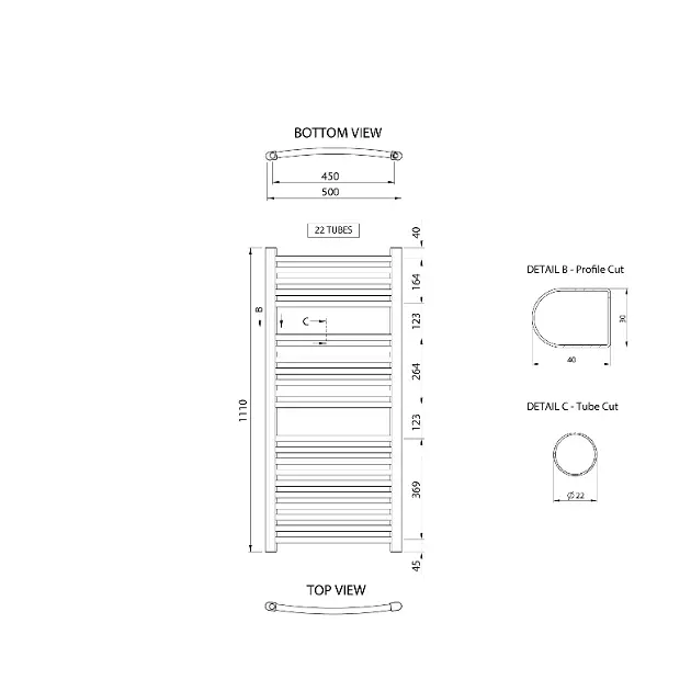 Aqualine - Alya - Törölközőszárítós radiátor - LLC201 – 2. kép