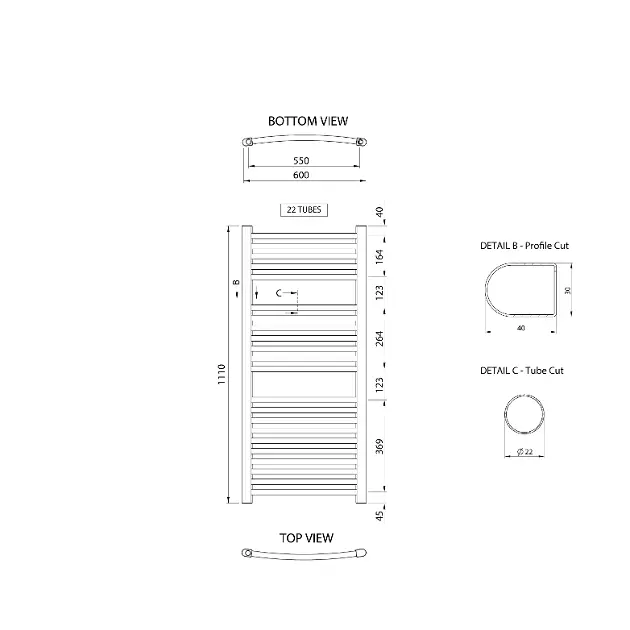 Aqualine - Alya - Törölközőszárítós radiátor - LLC202 – 2. kép