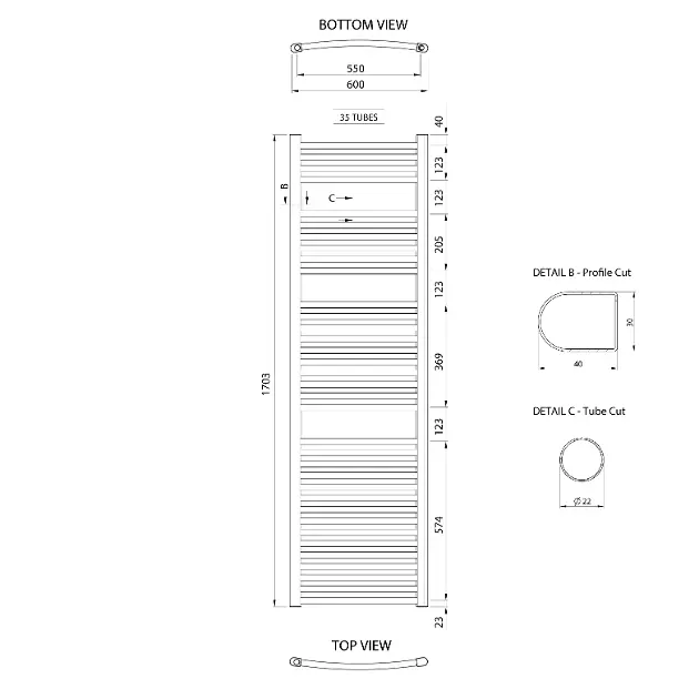 Aqualine - Alya - Törölközőszárítós radiátor - LLC205 – 2. kép