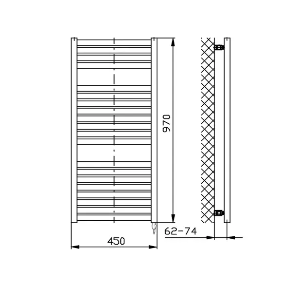 Aqualine - Bathroom heating - Törölközőszárítós radiátor - DE450T – 2. kép