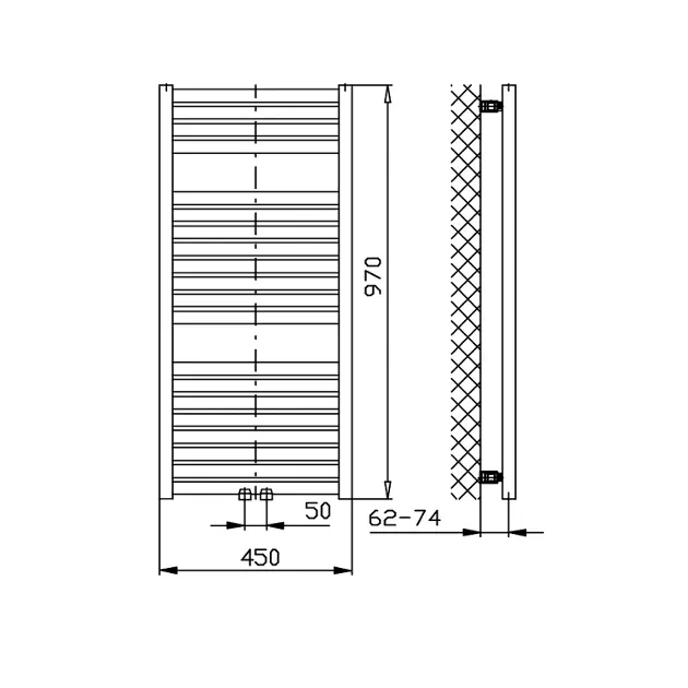 Aqualine - Bathroom heating - Törölközőszárítós radiátor - DT450T – 2. kép