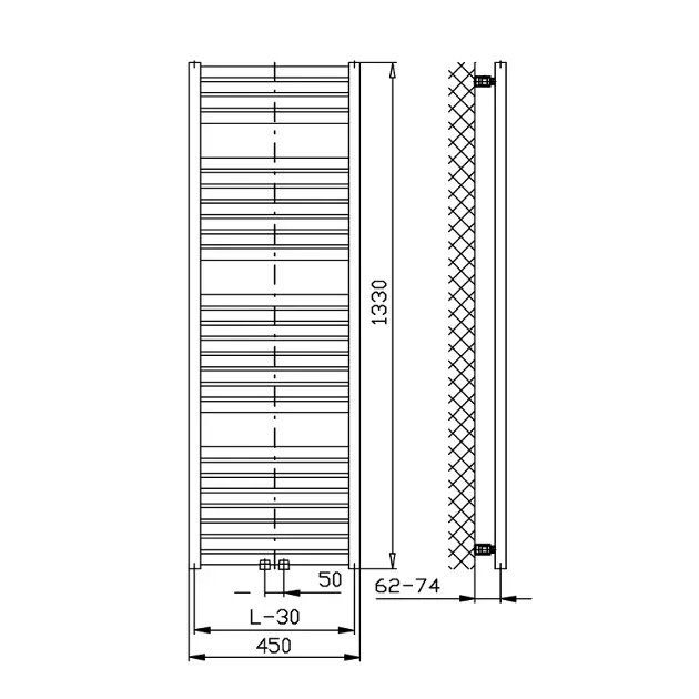 Aqualine - Bathroom heating - Törölközőszárítós radiátor - DT470T – 2. kép