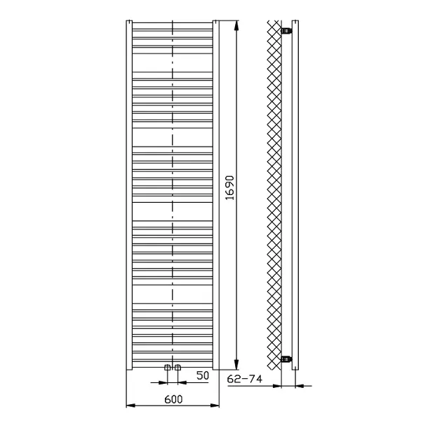 Aqualine - Bathroom heating - Törölközőszárítós radiátor - DT496T – 2. kép