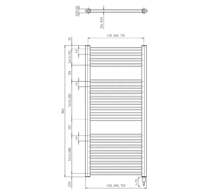 Aqualine - Bathroom heating - Törölközőszárítós radiátor - ILE94TB – 2. kép