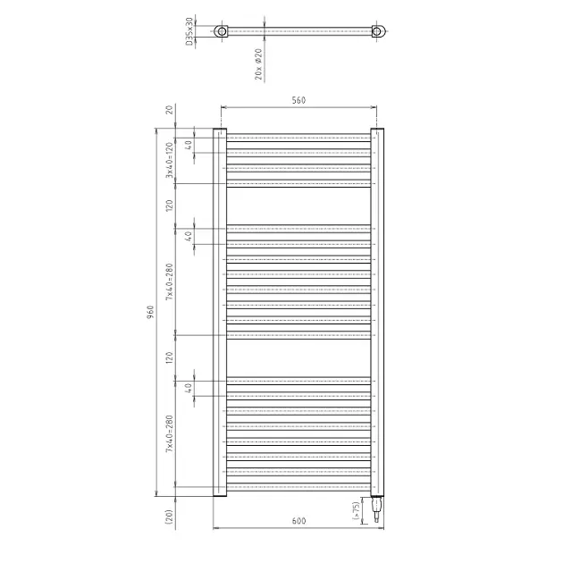 Aqualine - Bathroom heating - Törölközőszárítós radiátor - ILE96TB – 2. kép