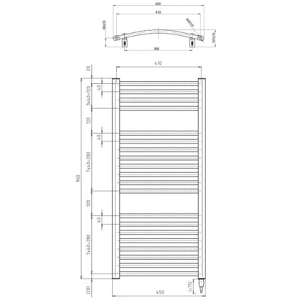 Aqualine - Bathroom heating - Törölközőszárítós radiátor - ILEO94T – 2. kép