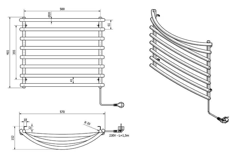 Aqualine - Bathroom heating - Törölközőszárítós radiátor - SU110A – 2. kép