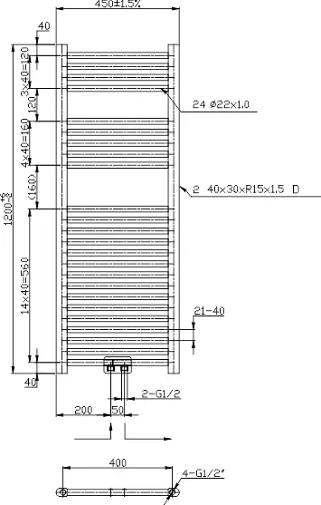 Novaservis - Bathroom radiators - Törölközőszárítós radiátor - 450/1200/RS,0 – 2. kép