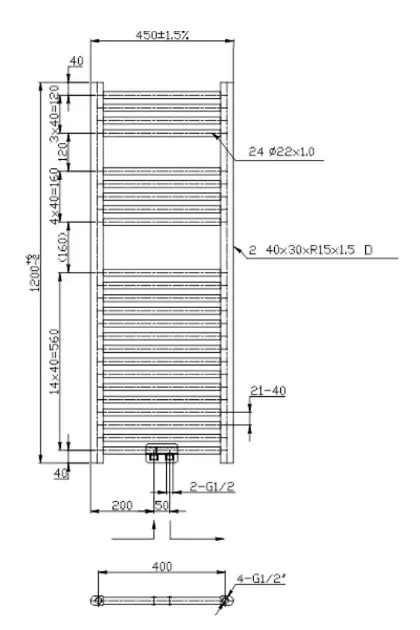 Novaservis - Bathroom radiators - Törölközőszárítós radiátor - 450/1200/RS,5 – 2. kép