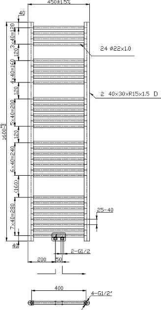 Novaservis - Bathroom radiators - Törölközőszárítós radiátor - 450/1600/RS,0 – 2. kép