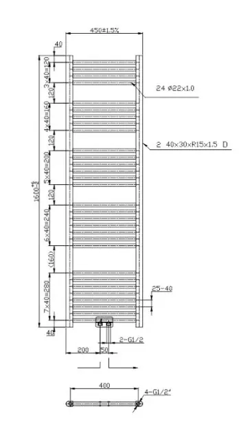 Novaservis - Bathroom radiators - Törölközőszárítós radiátor - 450/1600/RS,5 – 2. kép