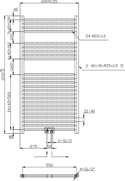 Novaservis - Bathroom radiators - Törölközőszárítós radiátor - 600/1200/RS,0 – 2. kép