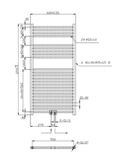 Novaservis - Bathroom radiators - Törölközőszárítós radiátor - 600/1200/RS,5 – 2. kép