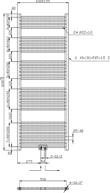 Novaservis - Bathroom radiators - Törölközőszárítós radiátor - 600/1600/RS,0 – 2. kép