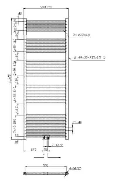 Novaservis - Bathroom radiators - Törölközőszárítós radiátor - 600/1600/RS,5 – 2. kép