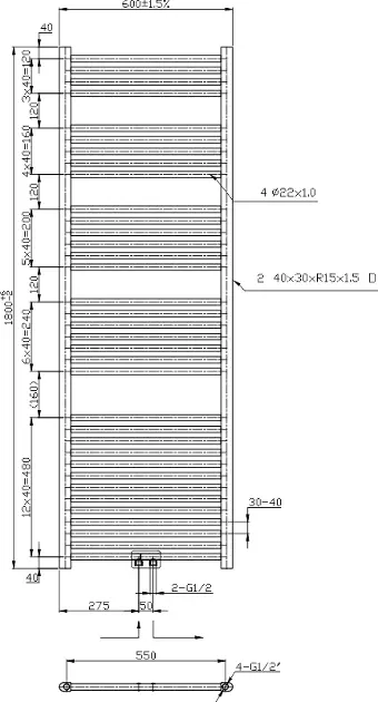 Novaservis - Bathroom radiators - Törölközőszárítós radiátor - 600/1800/RS,0 – 2. kép