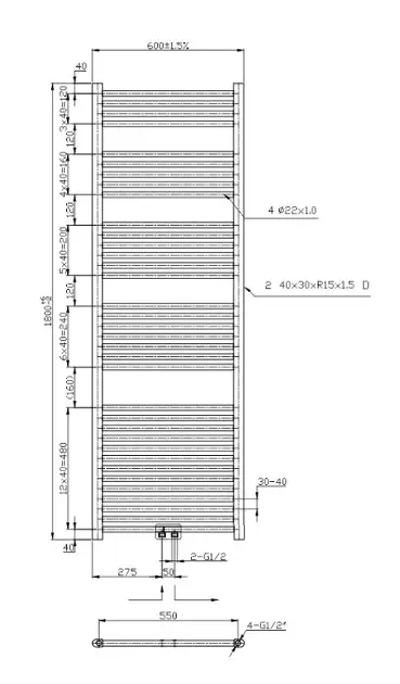 Novaservis - Bathroom radiators - Törölközőszárítós radiátor - 600/1800/RS,5 – 2. kép